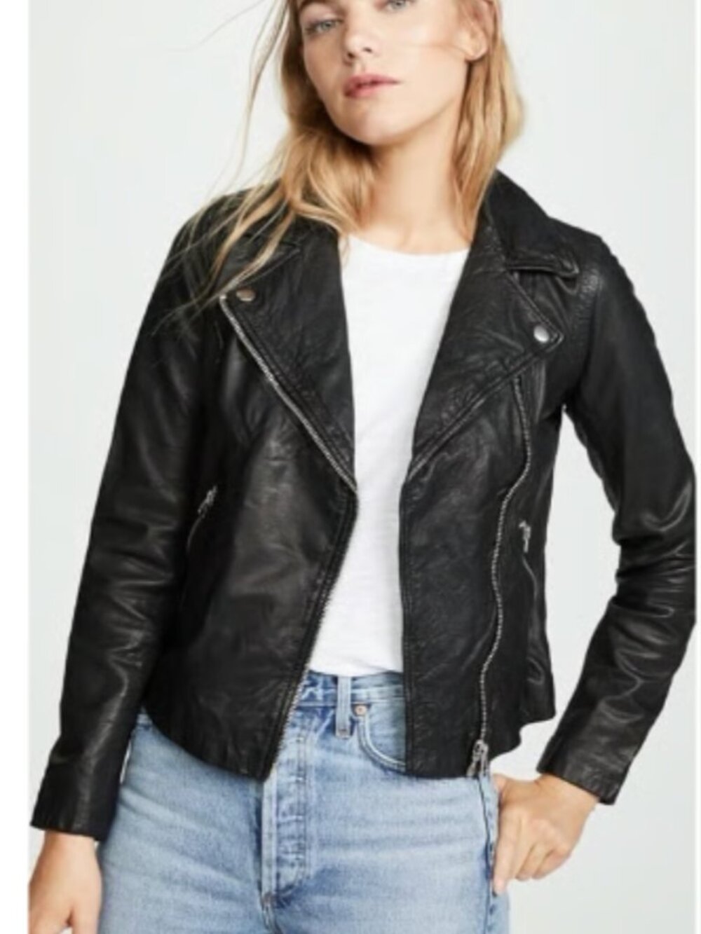 Madewell Washed Leather Motorcycle Jacket size XXS Black